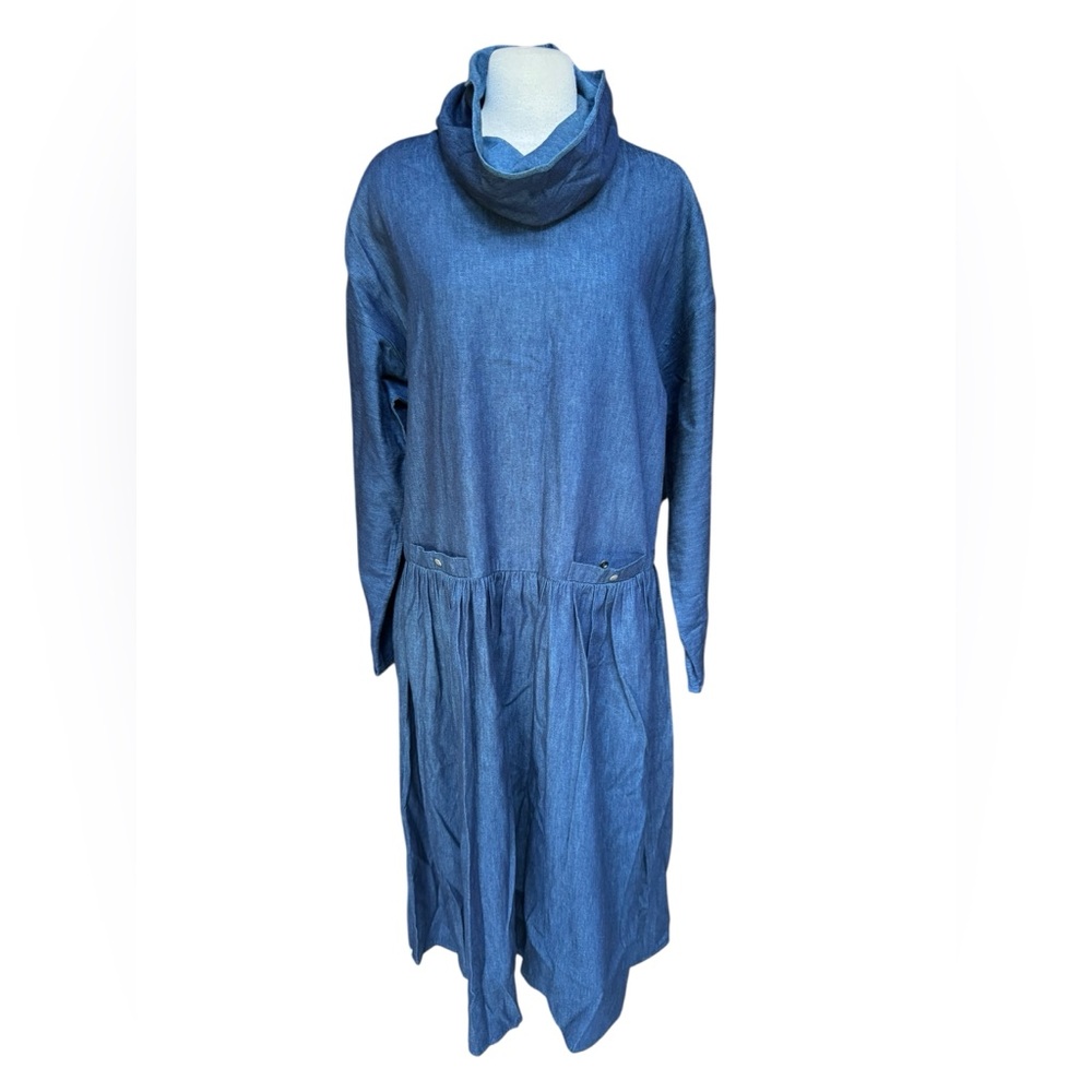1980s Liz Claiborne Lightweight Denim Drop Waist‎ Cowl Neck Dress